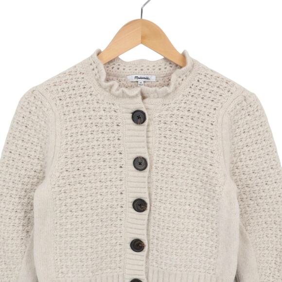 Madewell Scalloped Merino Wool-Blend Cropped Cardigan Sweater Oat Tan Size XS - Picture 5 of 8